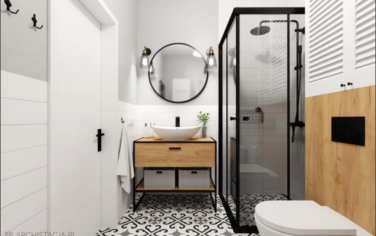 Projekt SKANDYNAWSKIE SPA - łazienka z wanną i prysznicem